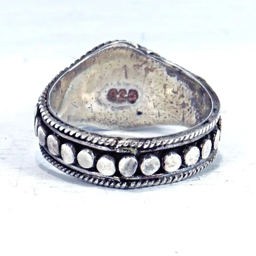 Vintage Sterling Silver Ring Women Sz 6 w/ Oval Blue Moonstone, Textured Band